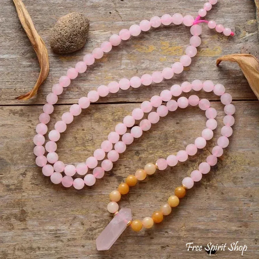 108 Rose Quartz & Jade Mala Bracelet / Necklace