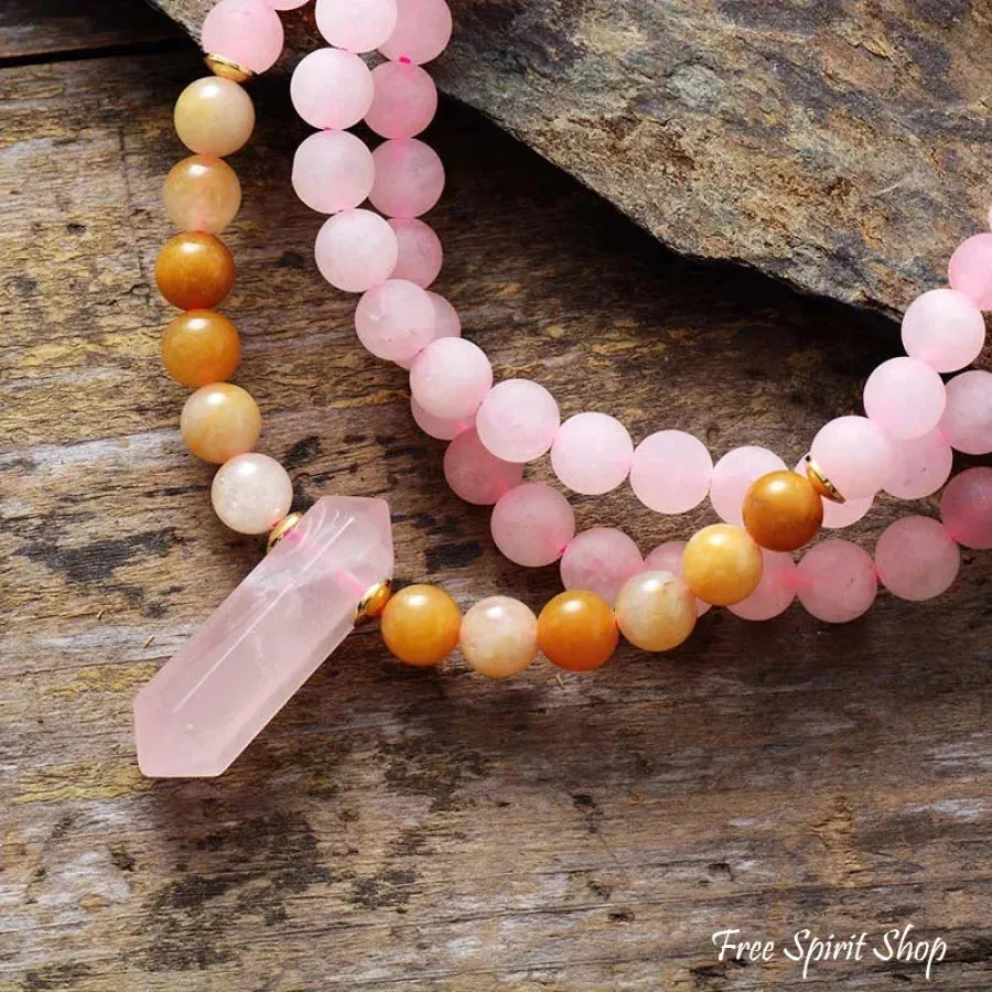 108 Rose Quartz & Jade Mala Bracelet / Necklace