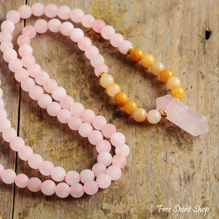 108 Rose Quartz & Jade Mala Bracelet / Necklace