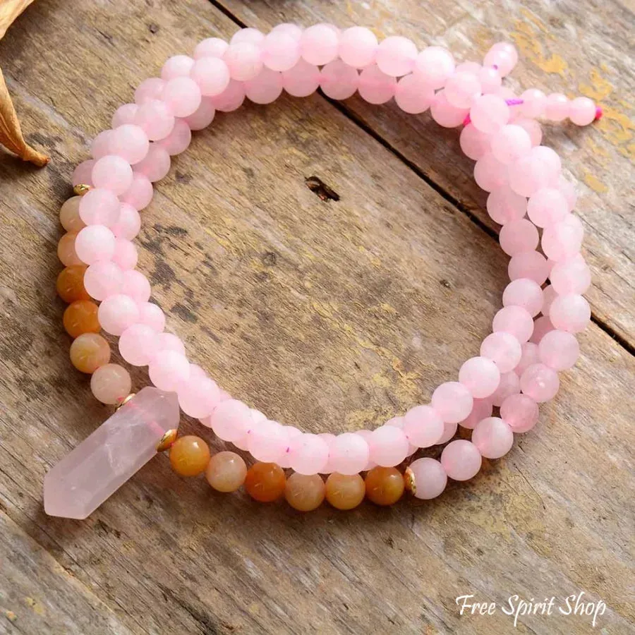 108 Rose Quartz & Jade Mala Bracelet / Necklace