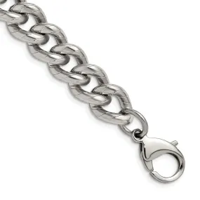 14.5mm Stainless Steel Polished & Textured Curb Chain Bracelet, 8 Inch