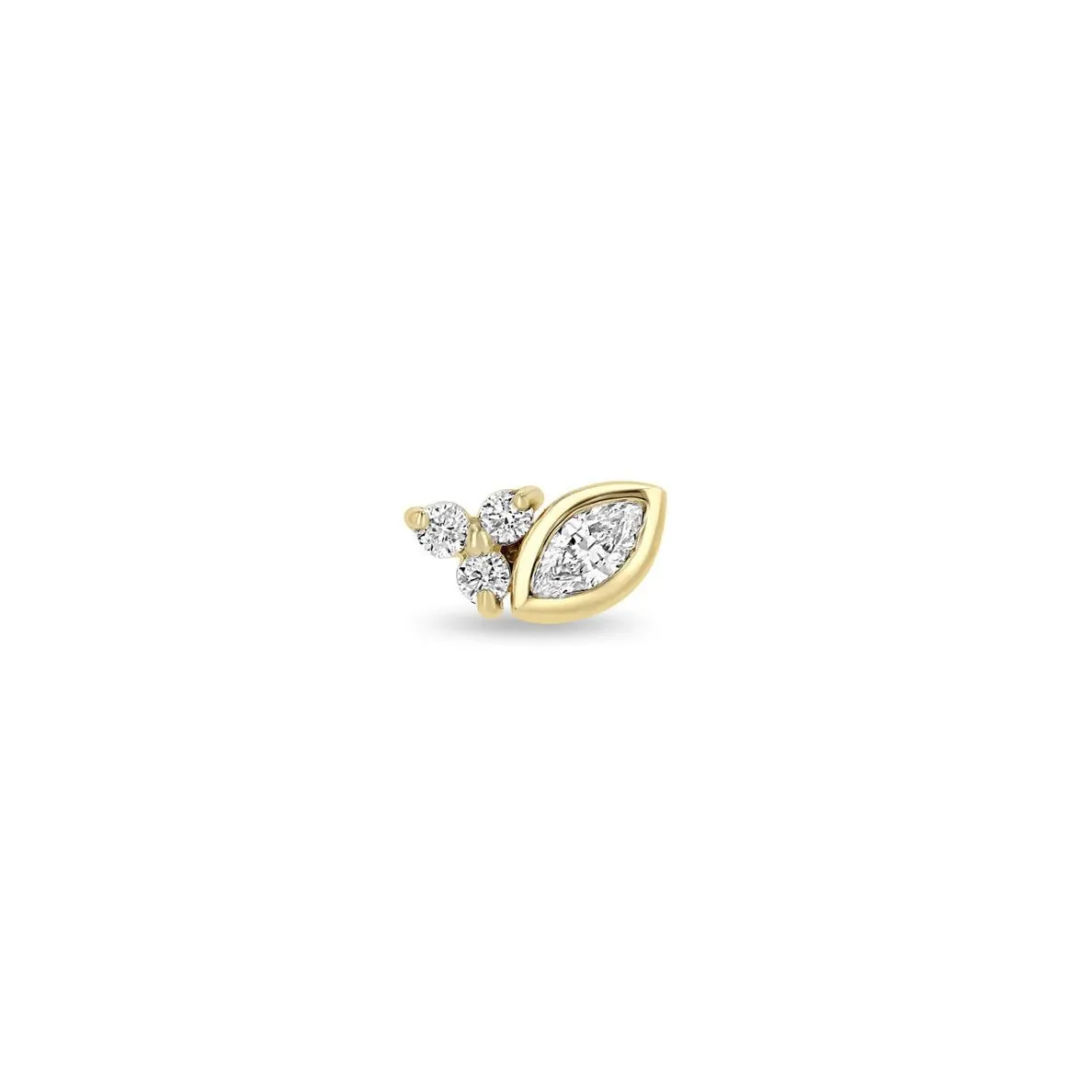 14K Gold Bezel-Set Marquise Diamond Stud Earring with Three Prong-Set Diamonds