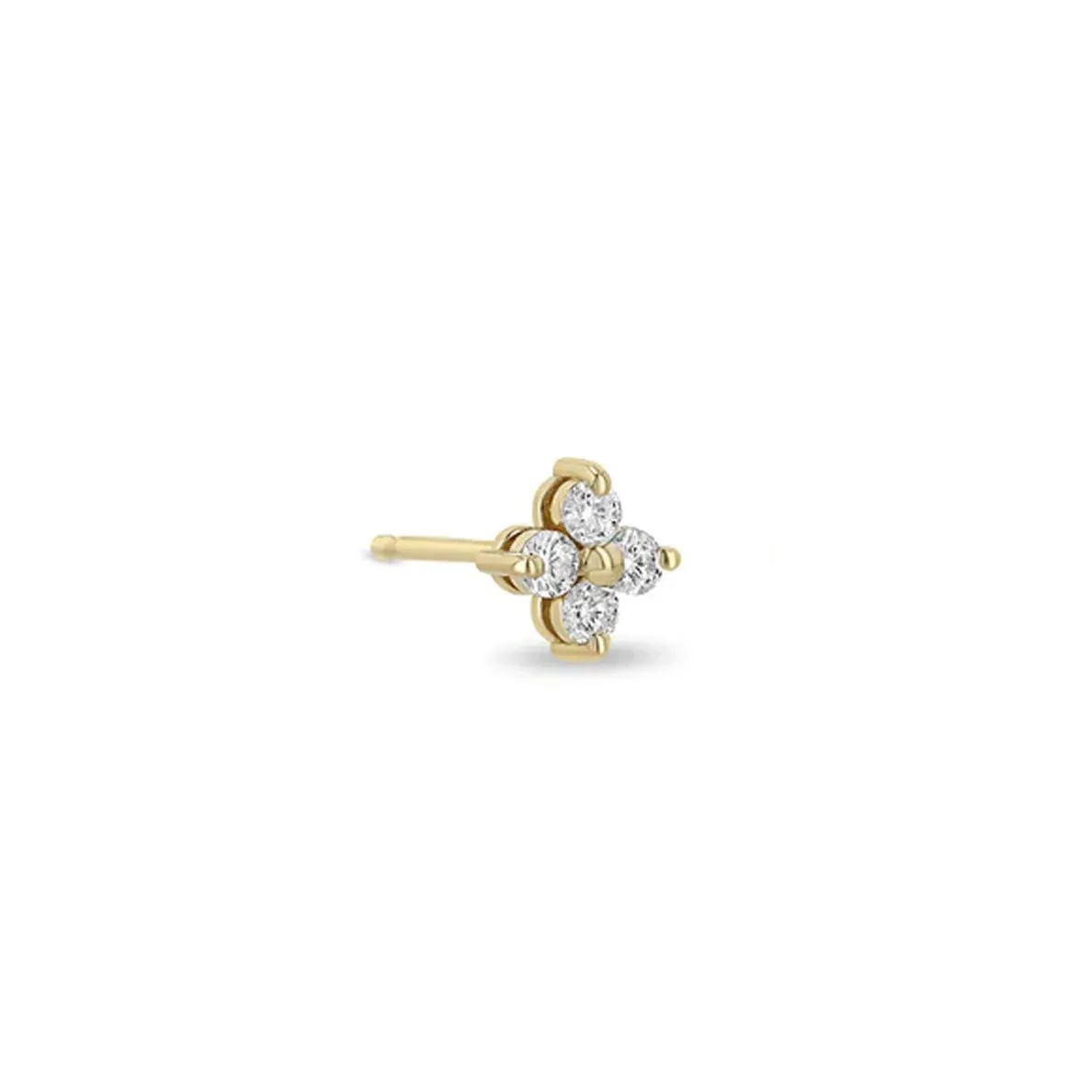 14K Gold Quad Stud Earring with Four Diamonds