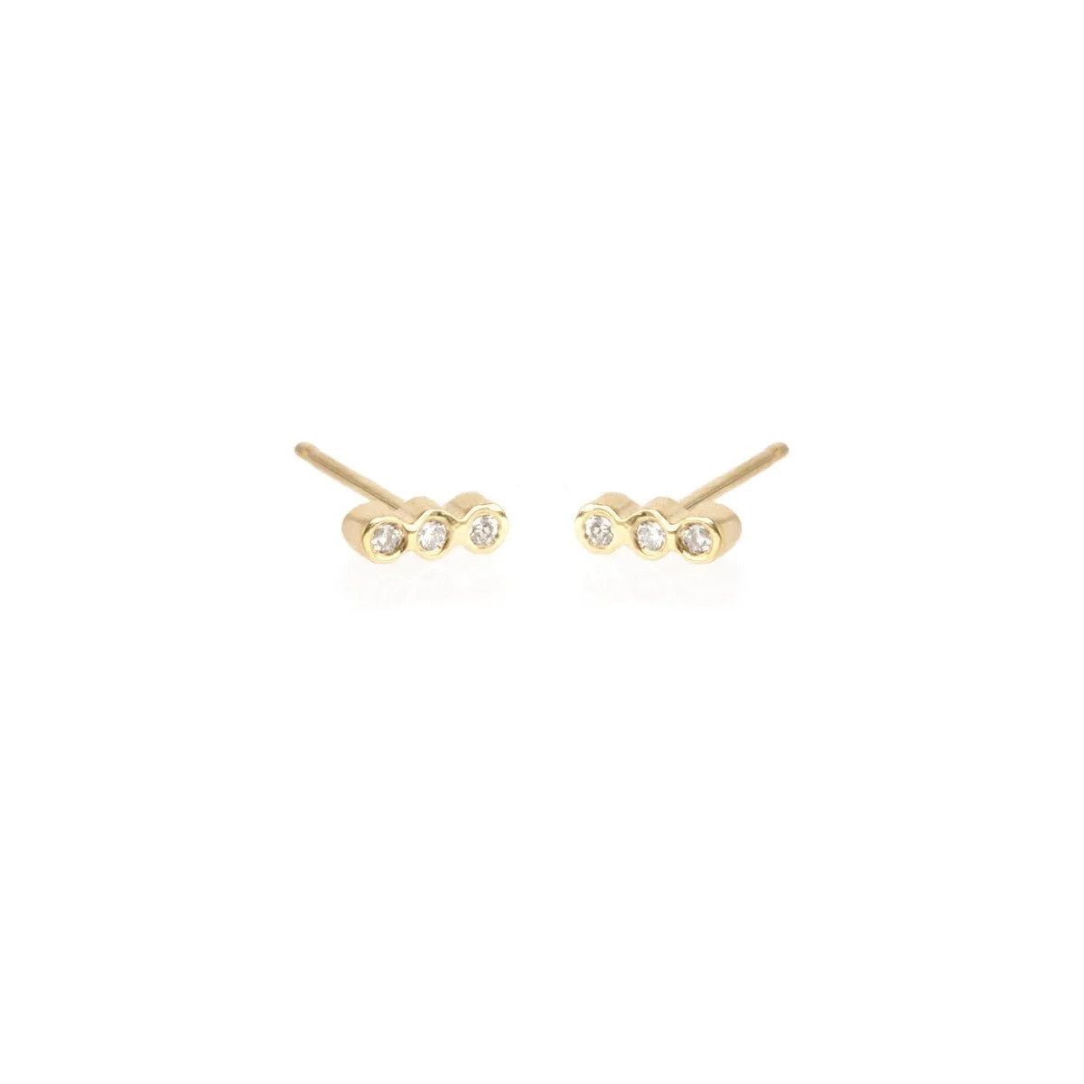 14K Tiny Three Bezel Diamond Bar Single Earring