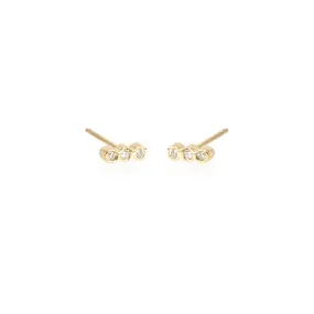 14K Tiny Three Bezel Diamond Bar Single Earring