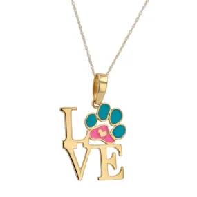 14K Yellow gold love paw pendant singapore chain-539393