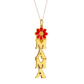 14K Yellow gold Mama red rose enamel pendant singapore chain-529399