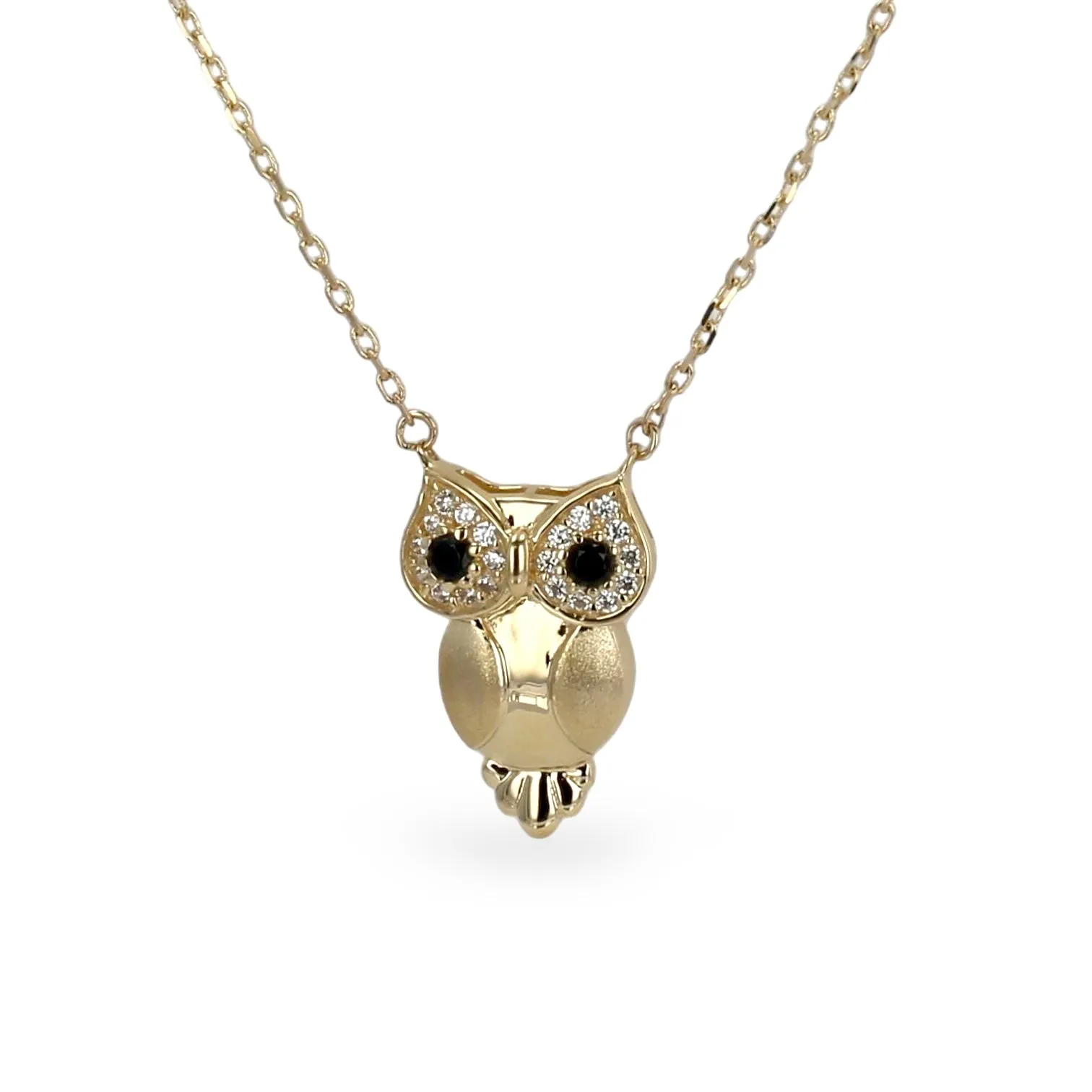 14K Yellow gold owl necklace blue eyes