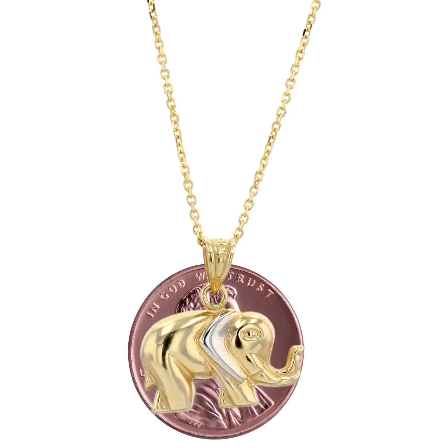 14K Yellow gold puff elephant necklace-2356