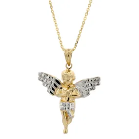 14K Yellow gold two tone angel necklace-0987