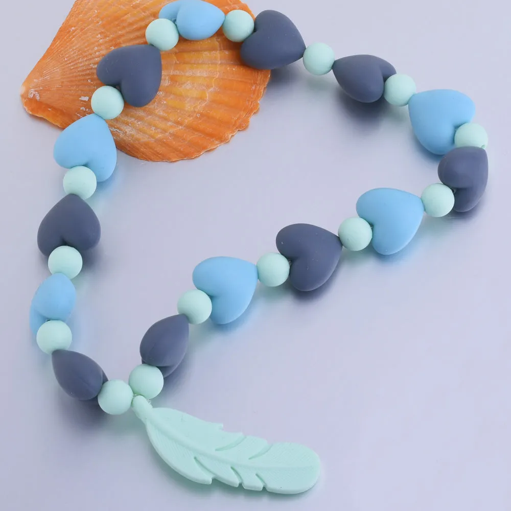 15*56mm Silicone Feather Teether Pendant Beads Bulk Silicone Beads Wholesale food grade silicone beads and pendants gray 5pcs