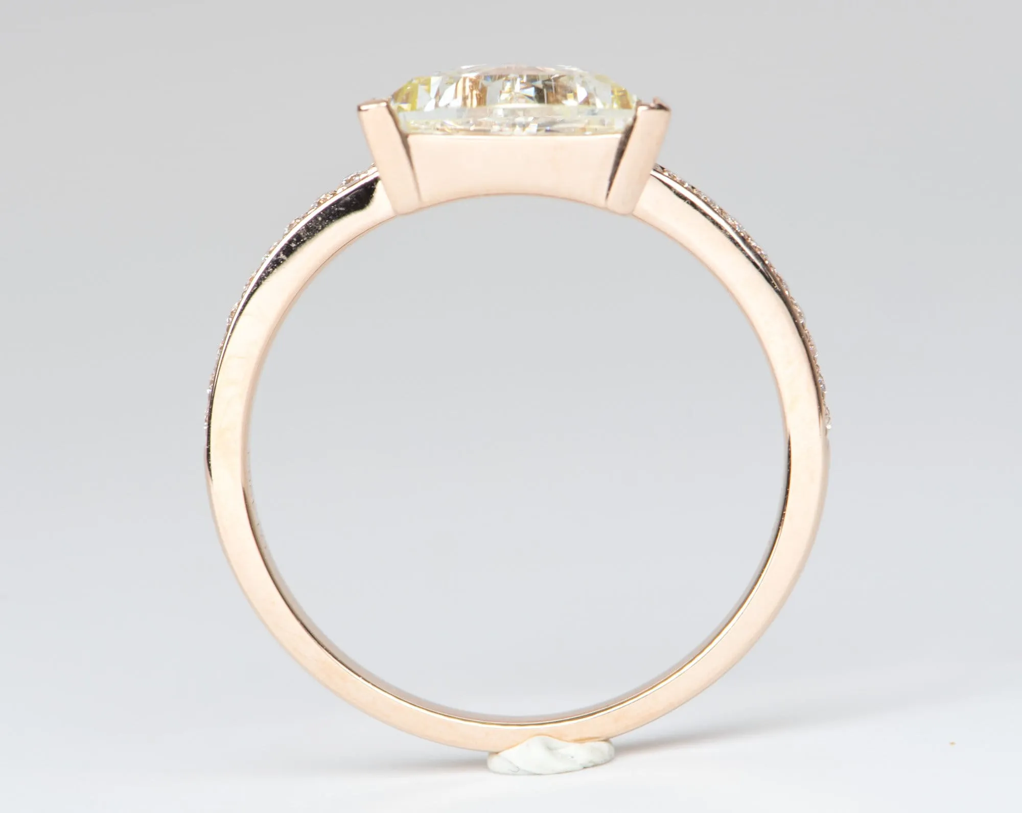 1.5ct Rose Cut Trillion Diamond on Pave Band 14K Rose Gold Engagement Ring R6194