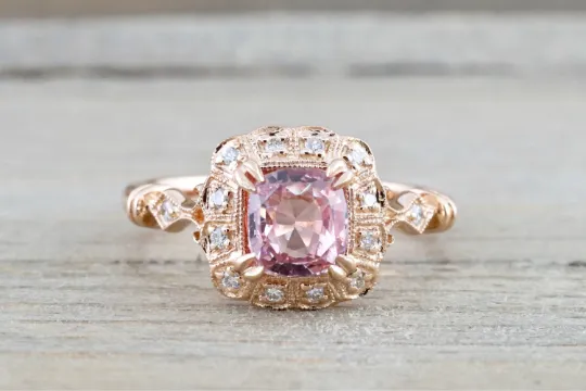 18k Gold Unheated Natural Pink Peach Sapphire Ring ASPER1430024