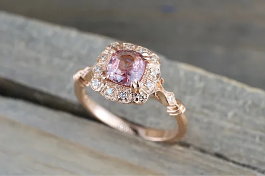 18k Gold Unheated Natural Pink Peach Sapphire Ring ASPER1430024