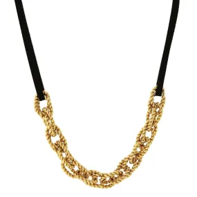 1928 Jewelry Gold Double Parallel Curb Chain Black Suede Necklace 16 + 3 Extender