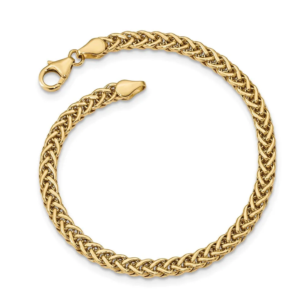 4.25mm 14K Yellow Gold Hollow Fancy Wheat Chain Bracelet, 7.5 Inch