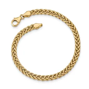 4.25mm 14K Yellow Gold Hollow Fancy Wheat Chain Bracelet, 7.5 Inch