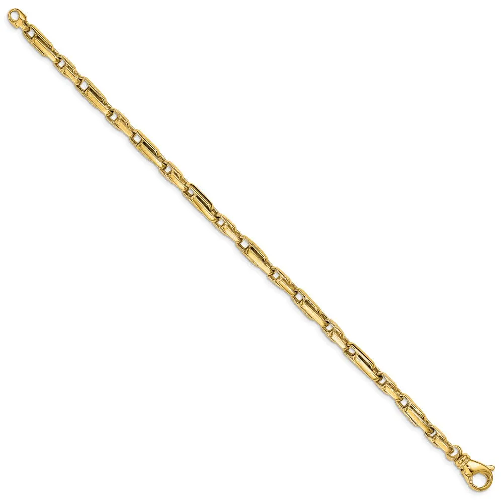 5mm 14K Yellow Gold Solid Fancy Link Chain Bracelet, 8.5 Inch