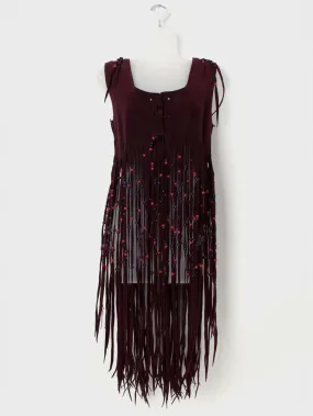 70s vintage purple suede fringed vest with beads – Medium / Large