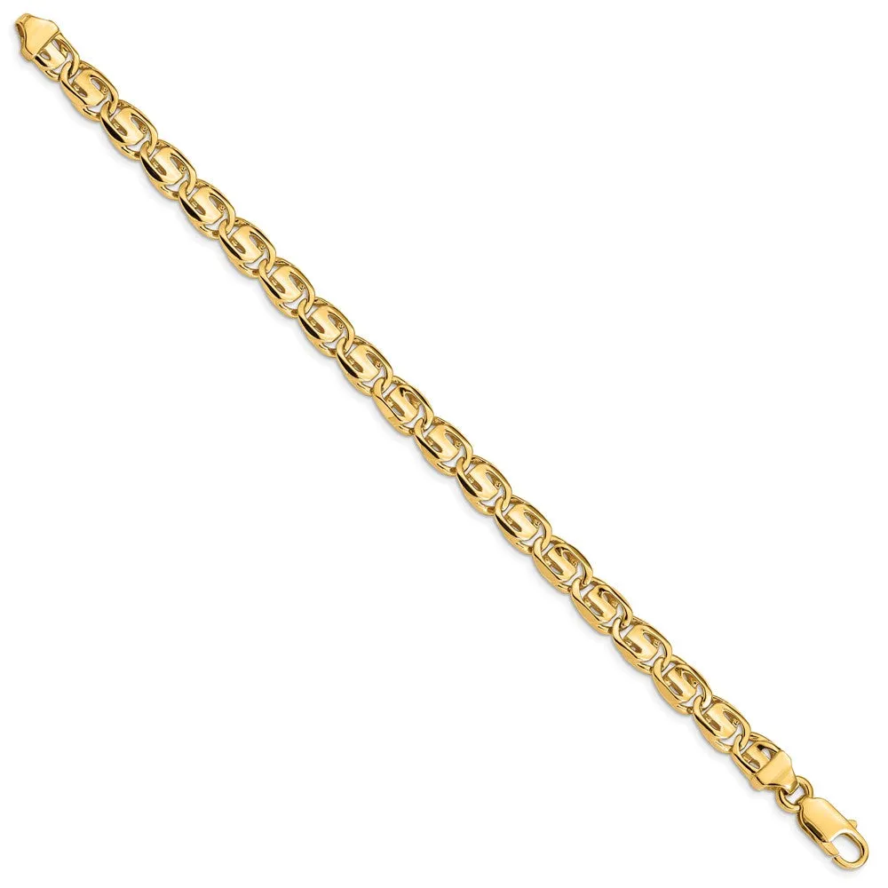 7.5mm 14K Yellow Gold Solid Fancy Link Chain Bracelet, 8 Inch