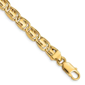 7.5mm 14K Yellow Gold Solid Fancy Link Chain Bracelet, 8 Inch