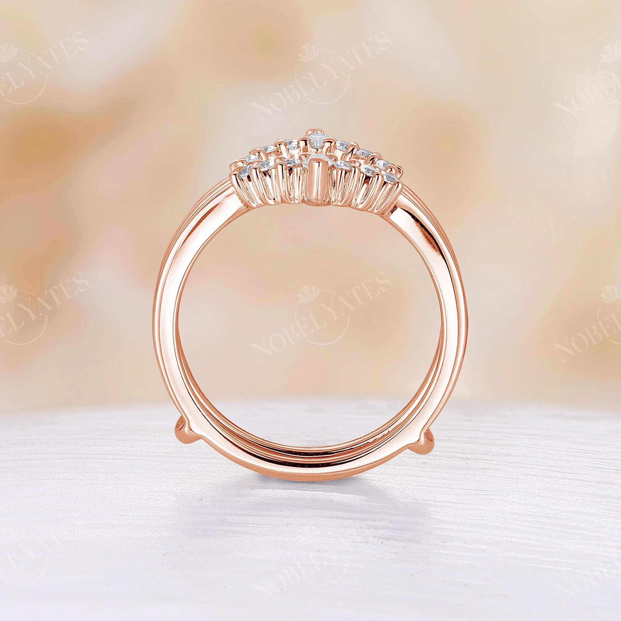 Antique Marquise Moissanite Enhancer Curved Wedding Band Rose Gold