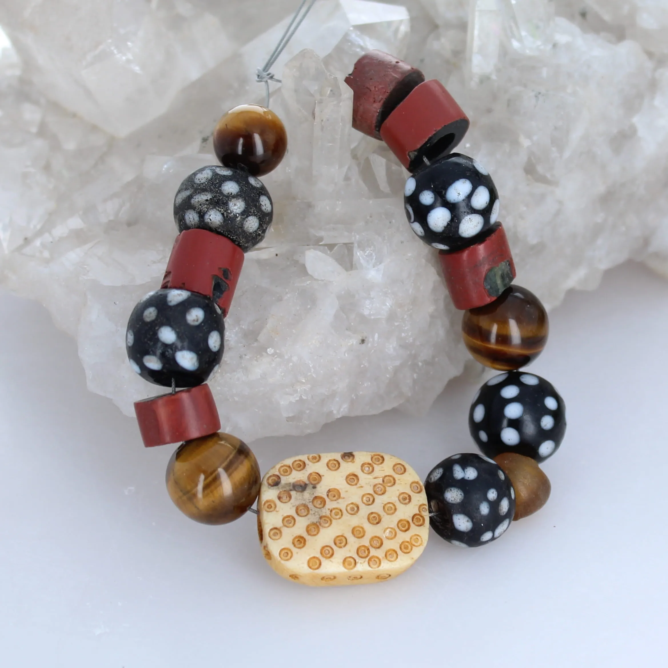 Antique Venitian African Trade Beads 6.5 Skunk and Red Heart Beads