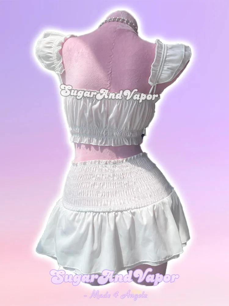 Aria White Frilled Mini Dress Set