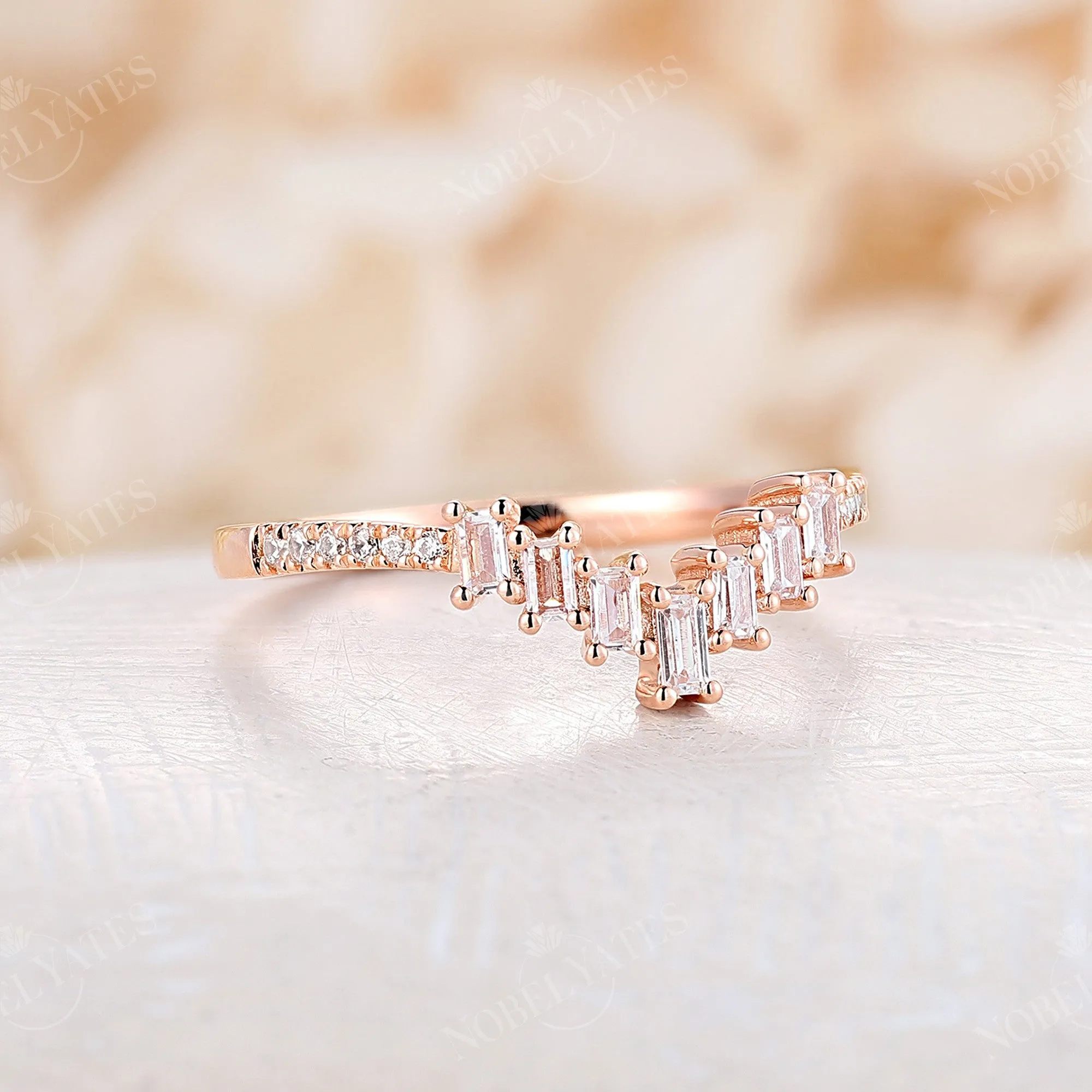 Art deco Diamond Pave Curved Wedding Band Rose Gold