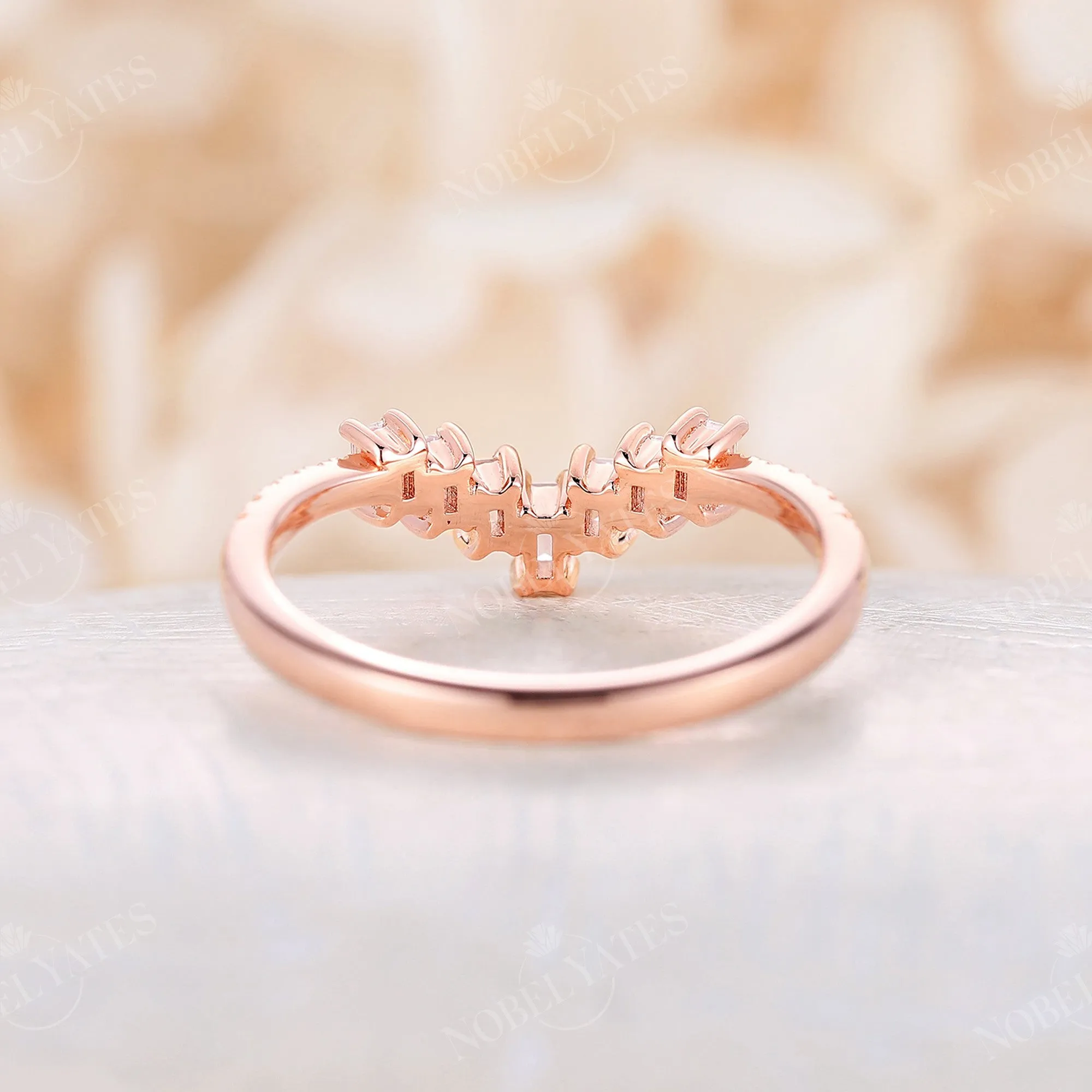 Art deco Diamond Pave Curved Wedding Band Rose Gold