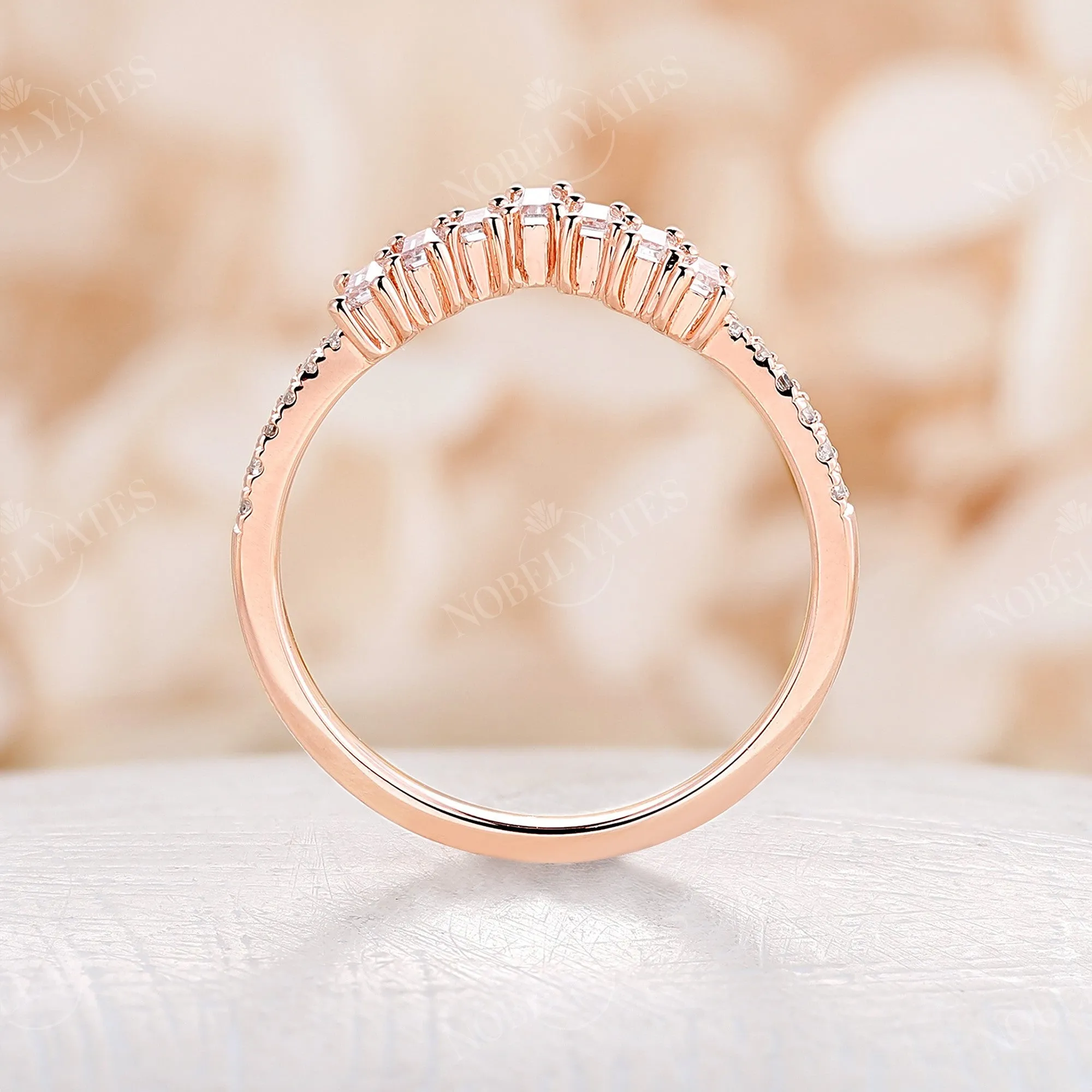 Art deco Diamond Pave Curved Wedding Band Rose Gold