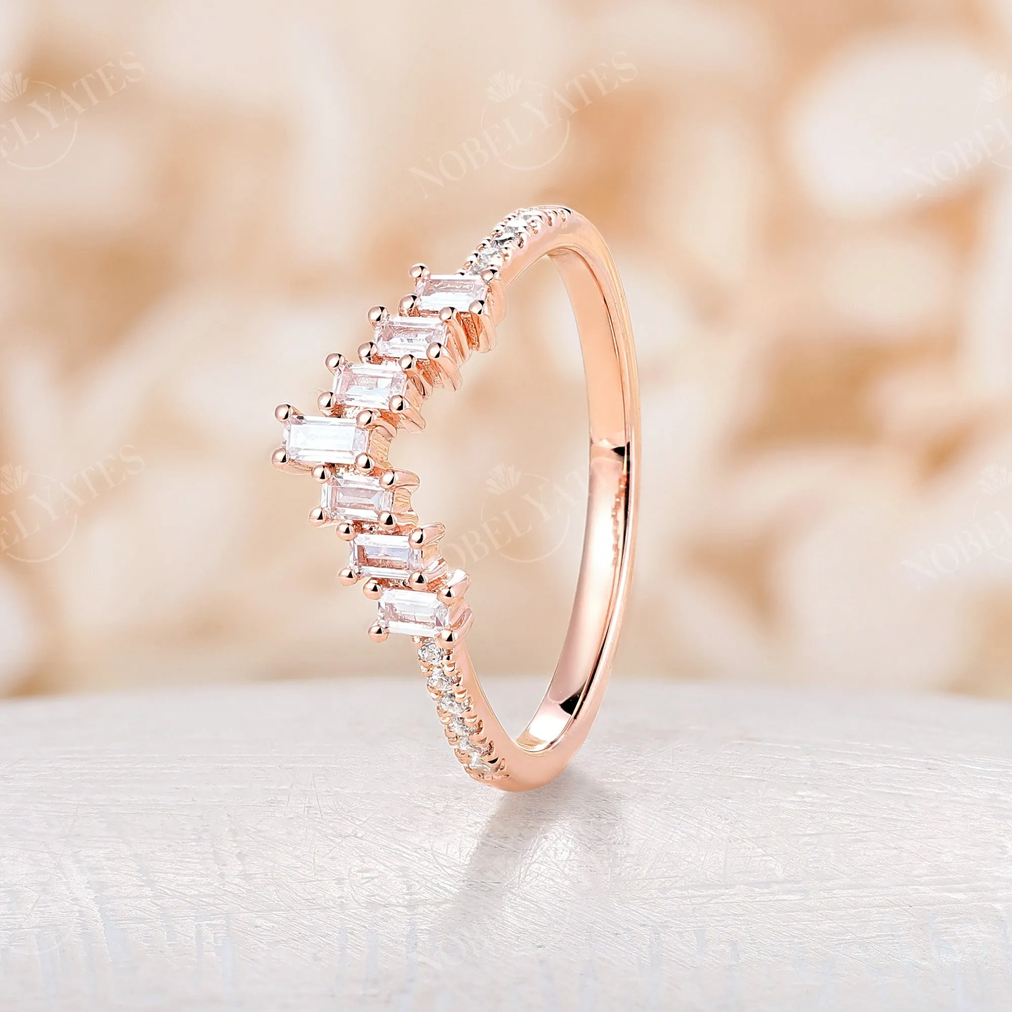 Art deco Diamond Pave Curved Wedding Band Rose Gold