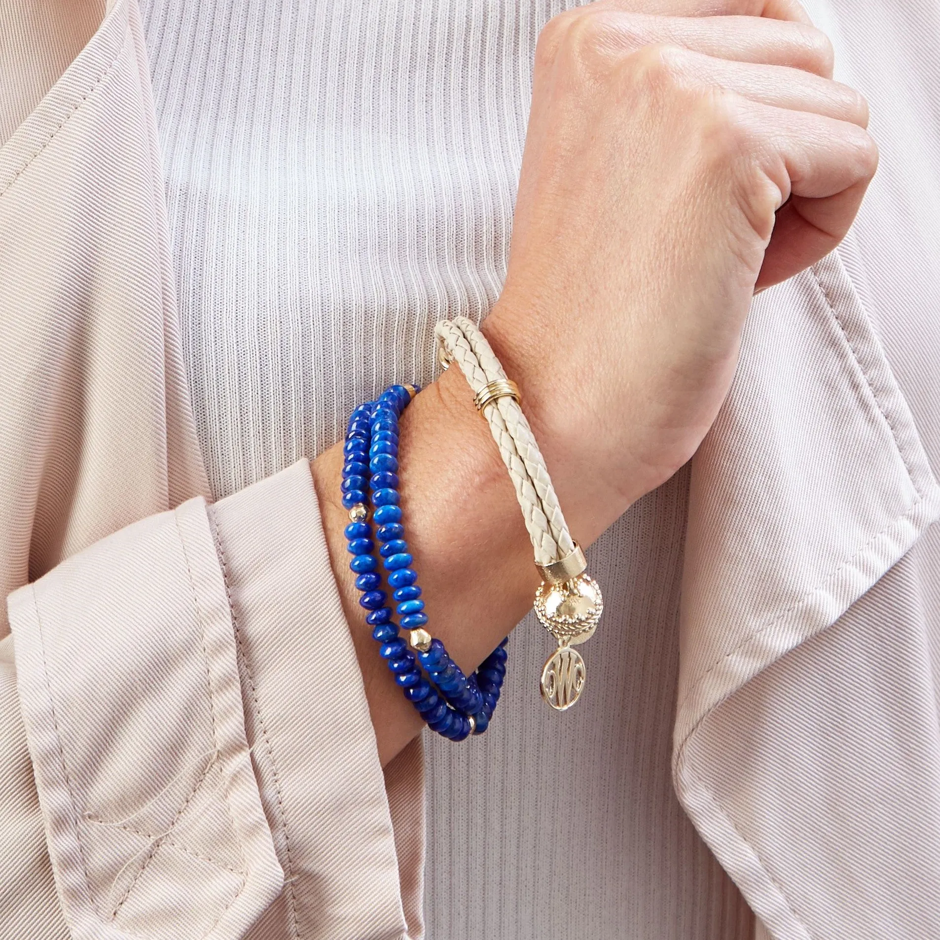 Aspen Braided Leather Beige Bracelet