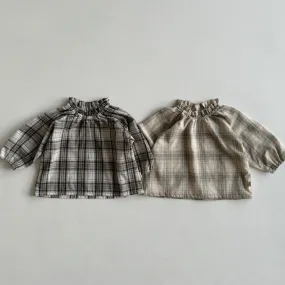 Baby Toddler Ruffle Neck Plaid Blouse Top (3m-5y) - 2 Colors