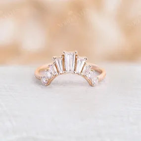 Baguette Diamond Curved Wedding Band Rose Gold