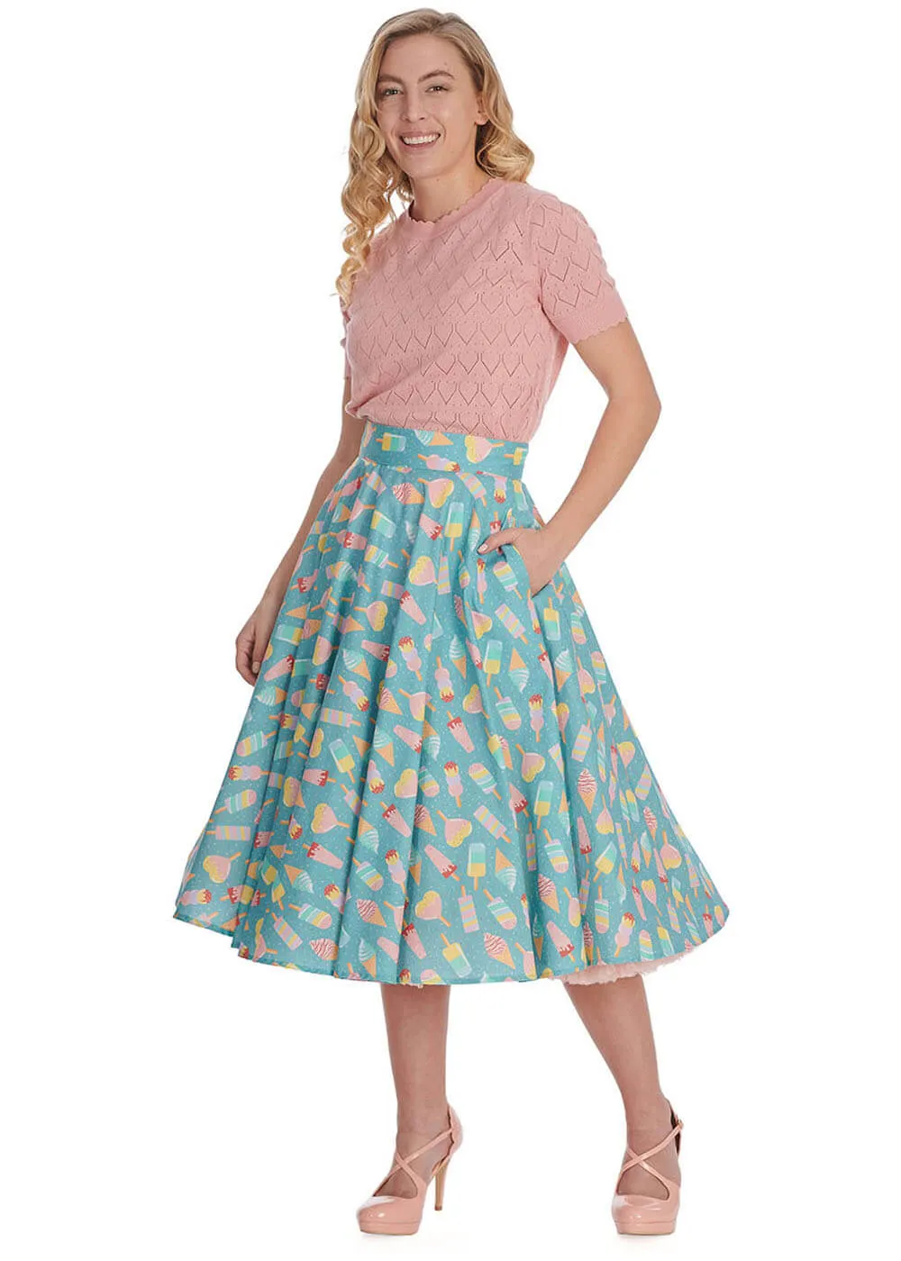 Banned Ice Cream 50's Swing Skirt Blue