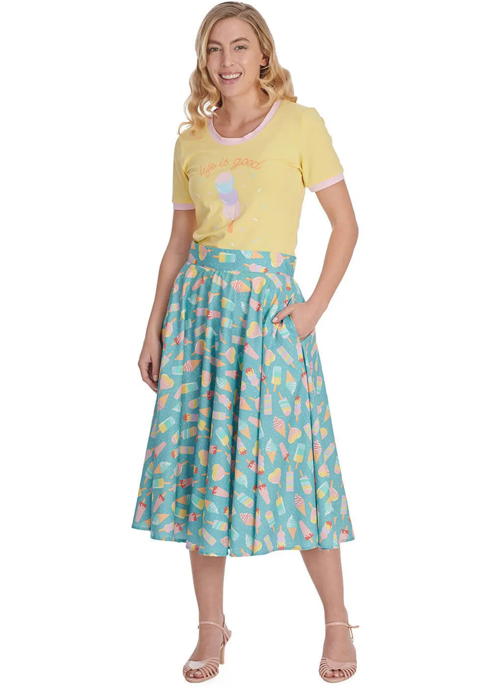 Banned Ice Cream 50's Swing Skirt Blue