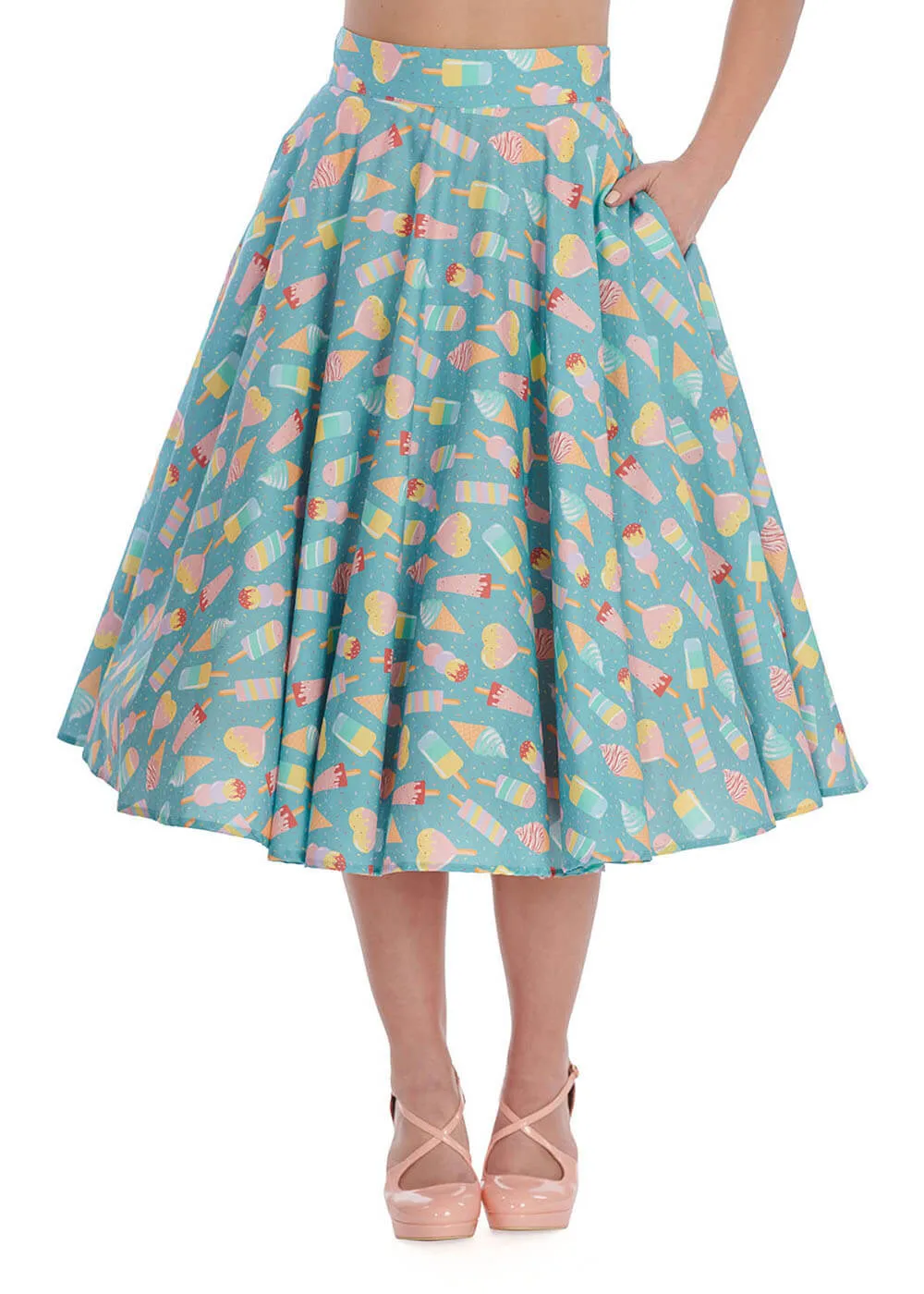 Banned Ice Cream 50's Swing Skirt Blue