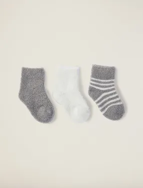 Barefoot Dreams CozyChic Infant Socks 3-Pack - Pewter/Pearl