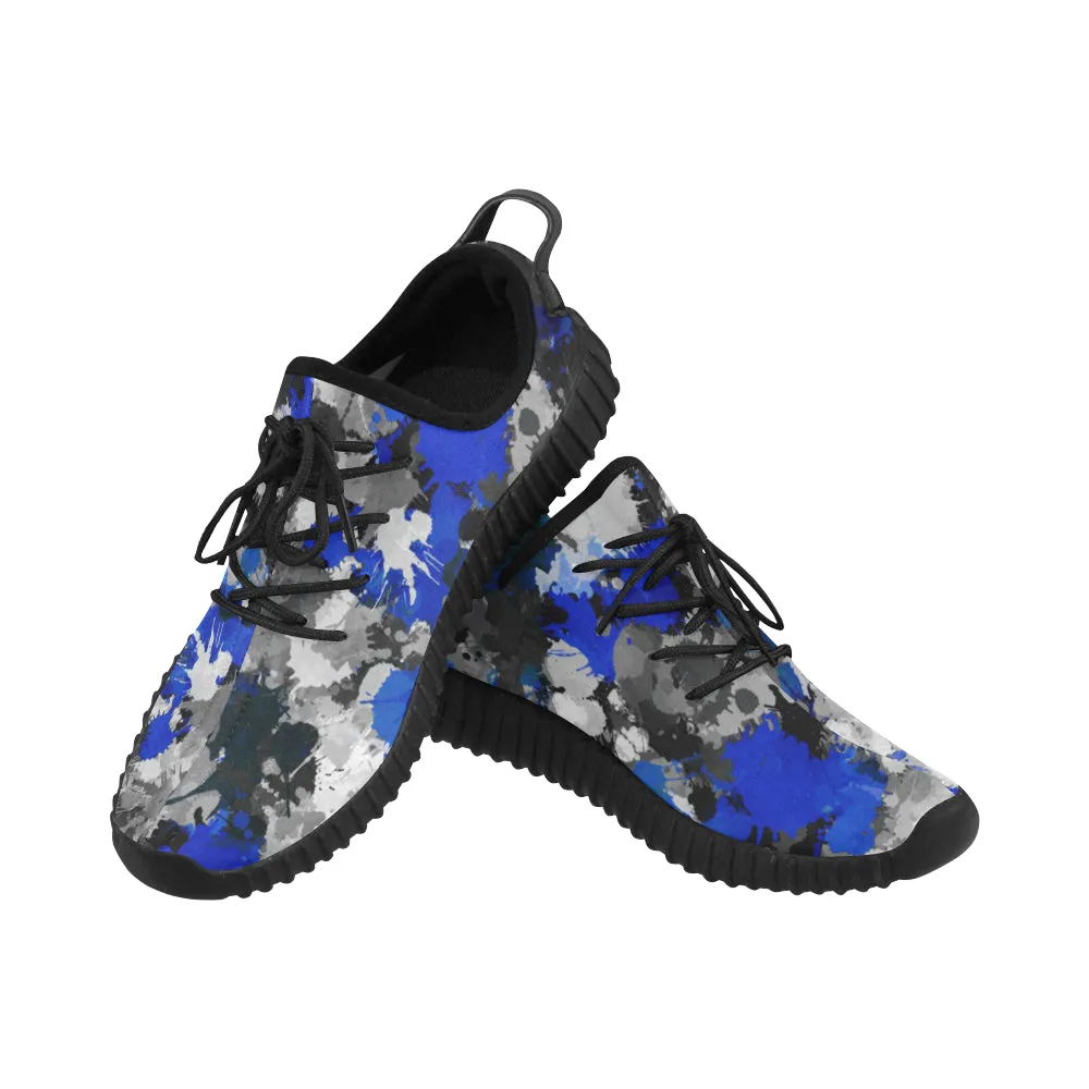 Blue and Grey Paint Splatter Graffiti Men's Breathable Woven Running Shoes