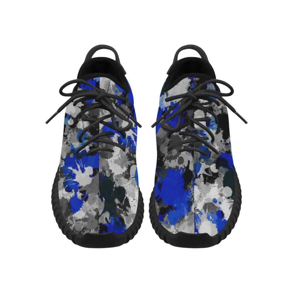 Blue and Grey Paint Splatter Graffiti Men's Breathable Woven Running Shoes