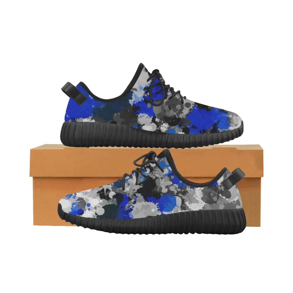 Blue and Grey Paint Splatter Graffiti Men's Breathable Woven Running Shoes