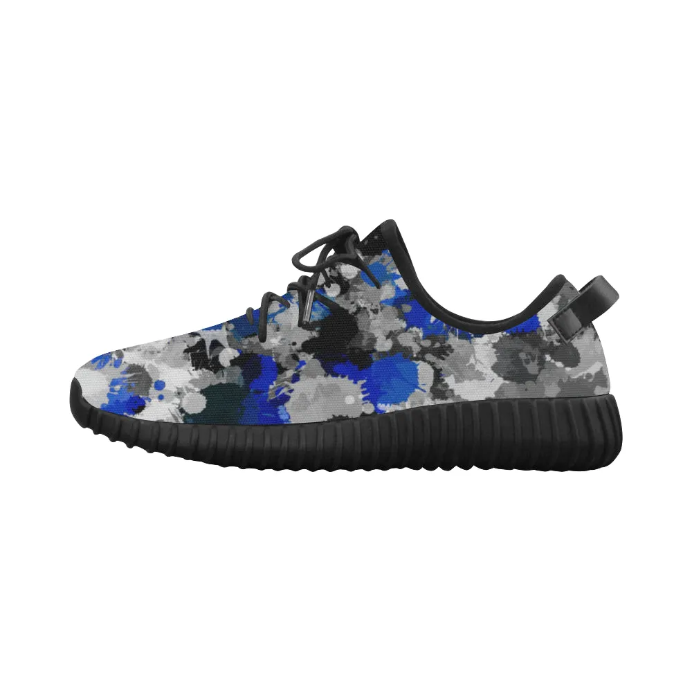 Blue and Grey Paint Splatter Graffiti Men's Breathable Woven Running Shoes