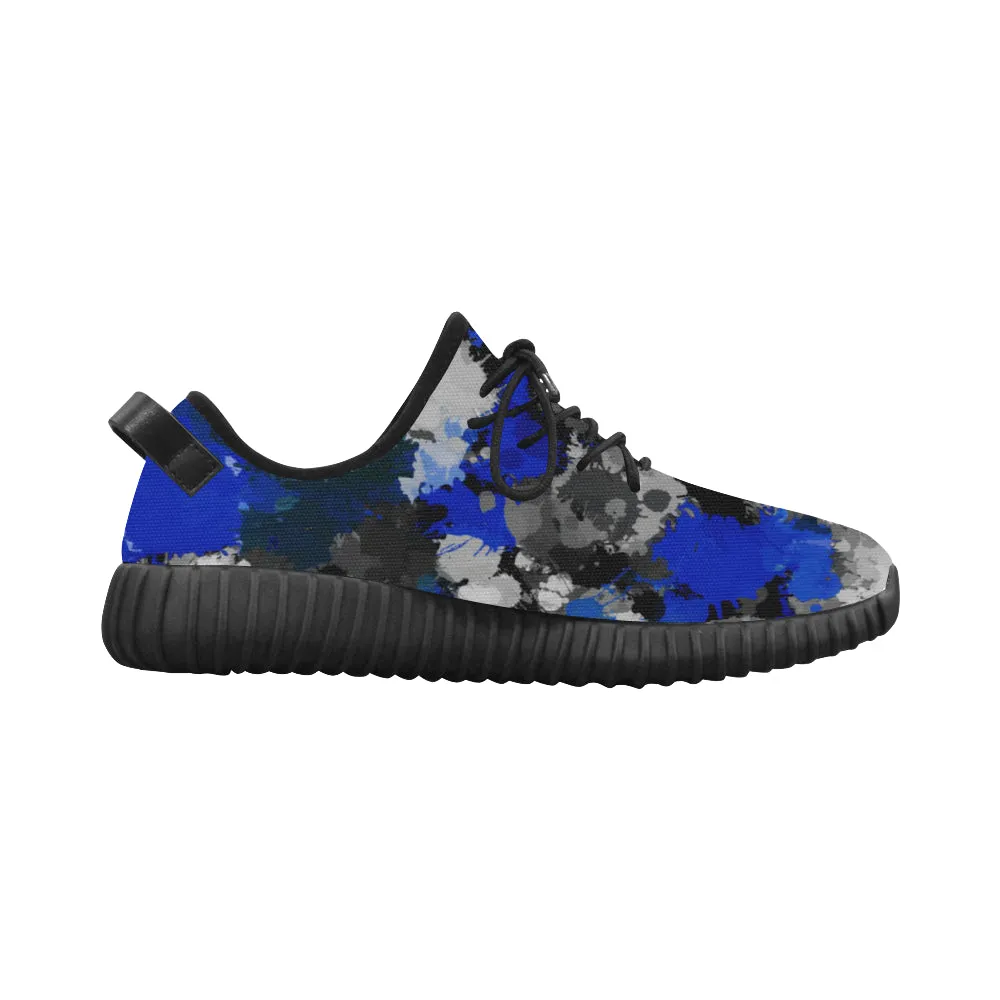 Blue and Grey Paint Splatter Graffiti Men's Breathable Woven Running Shoes