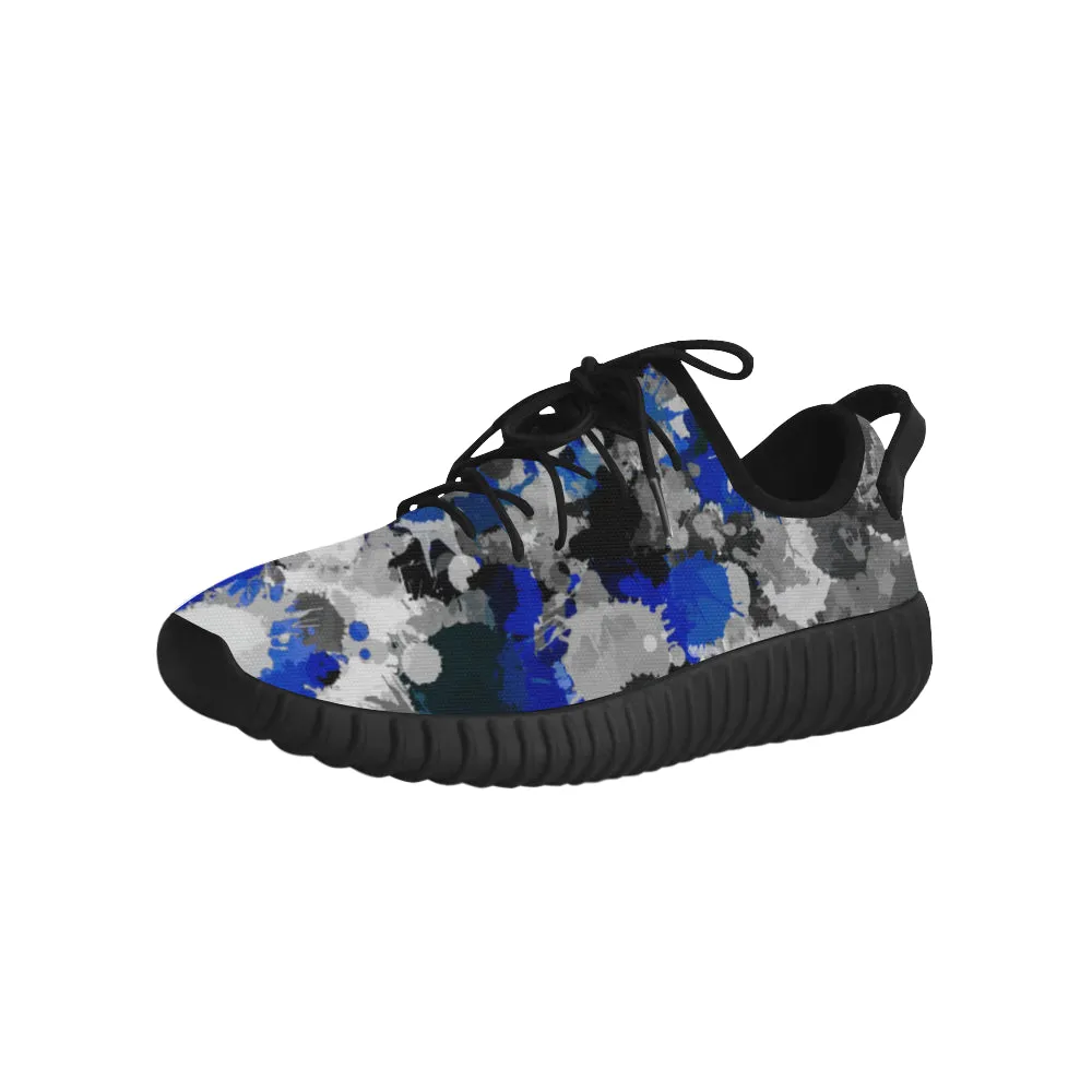 Blue and Grey Paint Splatter Graffiti Men's Breathable Woven Running Shoes