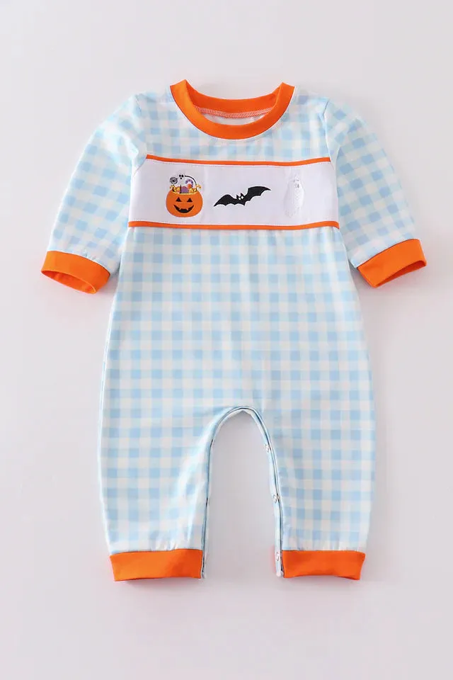 Blue Plaid Embroidery Boy Jumpsuit (6-24m) - Blue Plaid