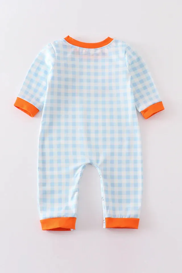 Blue Plaid Embroidery Boy Jumpsuit (6-24m) - Blue Plaid