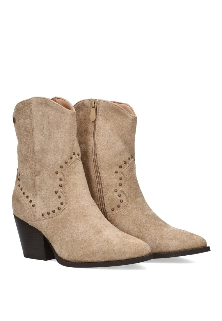 BOTIN CAMPERO NIZA MARRON BEIGE PARA MUJER CON TACON MEDIO