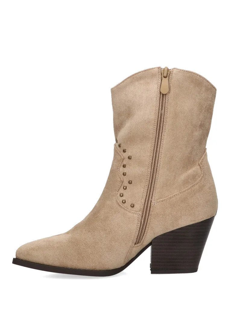 BOTIN CAMPERO NIZA MARRON BEIGE PARA MUJER CON TACON MEDIO