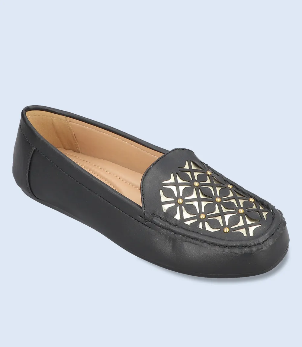 BW8602-BLACK-Women Casual Moccasins